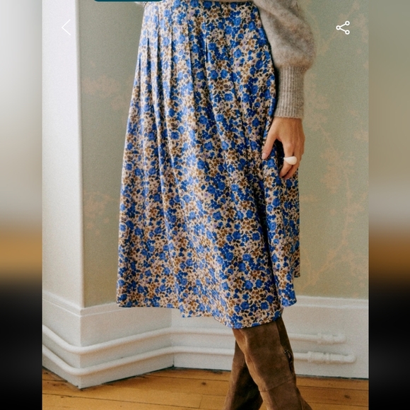 Sezane Dresses & Skirts - Sezane Alicia Blue and Brown Floral Midi Skirt